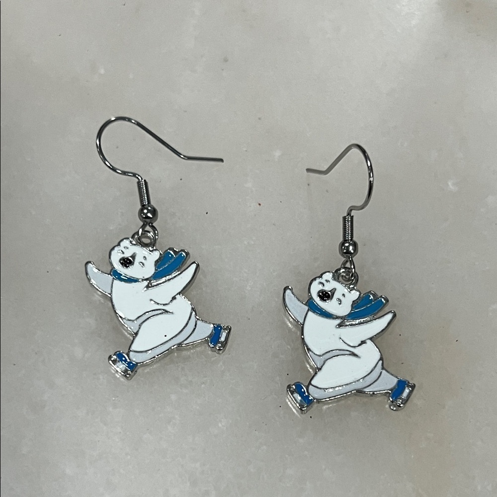 Polar Bear Earrings with Blue Accents